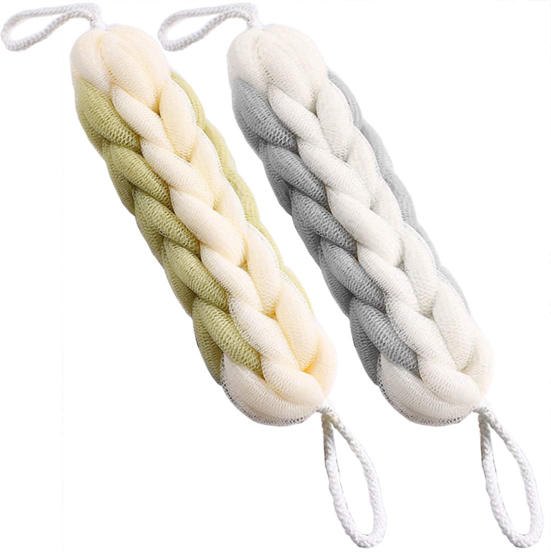 Photo 1 of AARAINBOW 2 Packs Upgraded Long Stretch Back Sponge with Rope Handles Back Scrubber Bath Shower Mesh Sponge Exfoliating Body Scrub Stretch Braided Loofah for Men Women Shower Rope (Gray+Green)