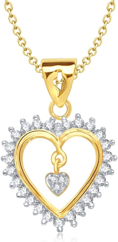 Vina Jewels Valentine Tear Drop Heart Shape Gold and Rhodium plated Pendant - P1143G [VKP1143G]