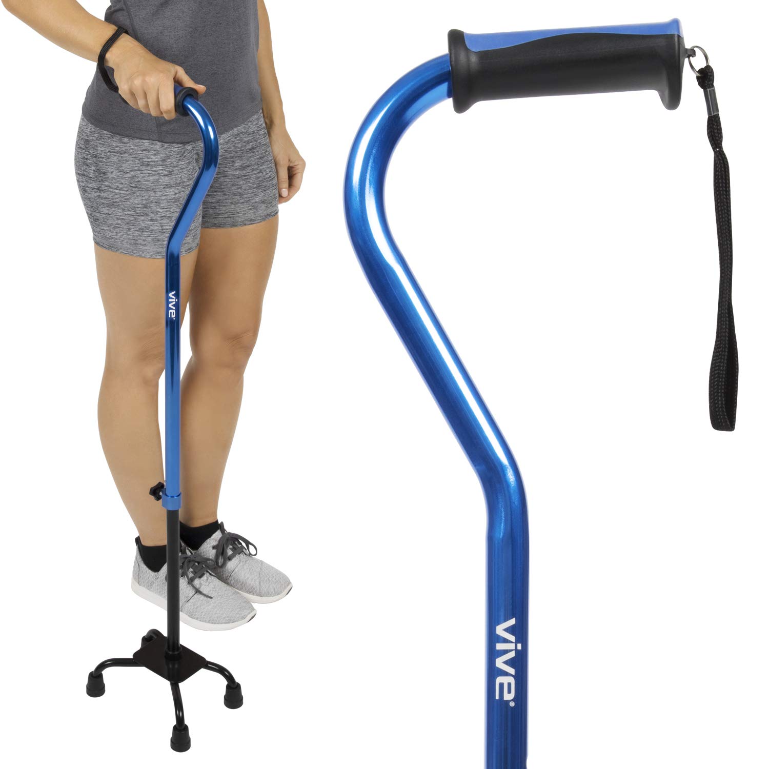 Vive Quad Cane Walking Stick for Men and Women Lightweight