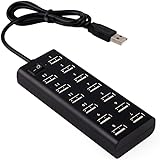HDE 13 Port USB 2.0 Hub with Control Switch (Black)