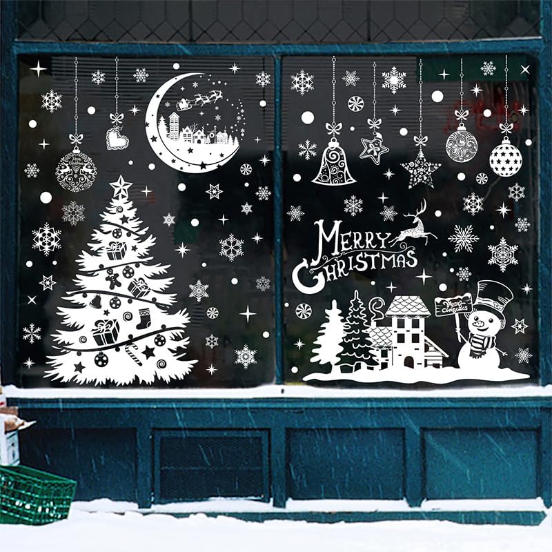 Generic 202 Pcs-9 Sheets Window Stickers & Reusable Christmas Window Clings, Removable PVC Clings Xmas Decals for Window Display, Home Decor, Christmas Decorations