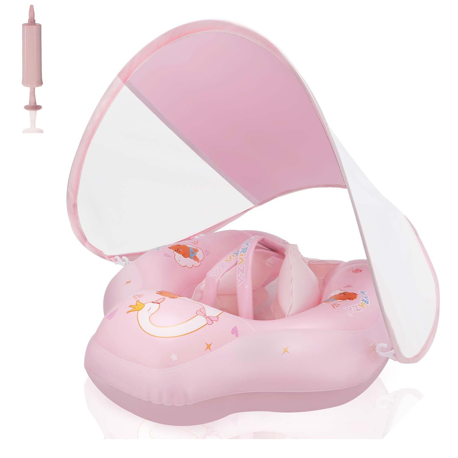 WYRIAZA Baby Schwimmring mit Abnehmbarem Sonnenschutz, Schwimmhilfe Baby ab 3 Monate bis 36 Monate (1 bis 3 Jahre), Schwimmring Baby mit UV-Schutz UPF 50+, Schwimmreifen Baby (Rosa, L(6–36 Monate))