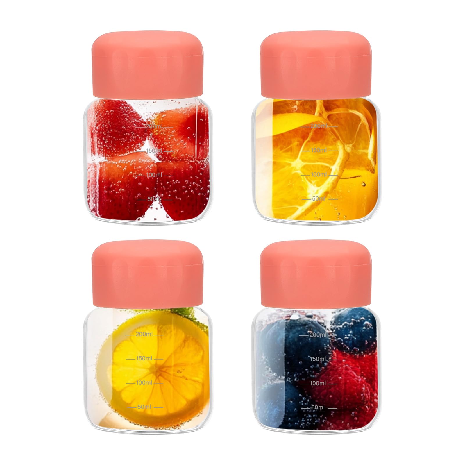 Photo 1 of PATIKIL Small Juice Glass Bottles with Lids, 4 Pcs 10 Ounce (300ml) Glass Water Bottle Leakproof Cute Drinking Bottles Shot Bottles for Juicing Fridge Water Milk Drinks, Pink