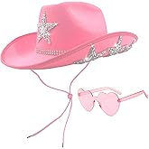 White Cowgirl Hat with Heart Sunglasses - Cowboy Hat with Glitter Star Fits Women for Bachelorette Themed Party