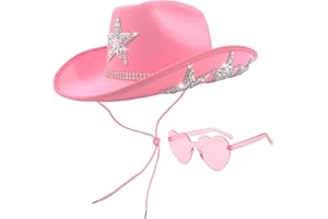 YBHOMINE White Cowgirl Hat with Heart Sunglasses - Cowboy Hat with Glitter Star Fits Women for Bachelorette Themed Party