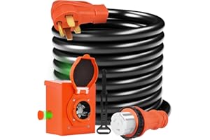 H HZXVOGEN HZXVOGEN 50A 20FT Generators Cord and Power Inlet Box Combo Kit, NEMA 14-50P Male to SS2-50R Generator Extension Cord 125V/250V RV Generator Power Cord Twist Lock Connector, ETL Listed