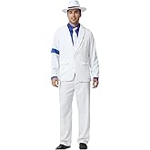 CHIGUO Men's White Striped Blue Armband Suit 70s Party Halloween Cosplay Costumes