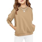 Haloumoning Girls Long Sleeve Sweatshirts Kids Casual Crewneck Loose Fit Pullover with Pockets 5-14 Years