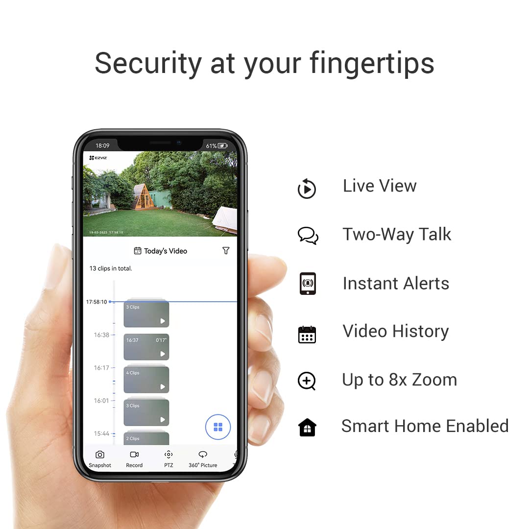 EZVIZ Outdoor Auto-Tracking Camera, 3K, 12 Pre-Set dots Tracking,360° Visual Coverage, Waterproof, Color Night Vision, AI-Powered Person and Vehicle Detection,Two-Way Talk| C8W Pro 3K (4mm)
