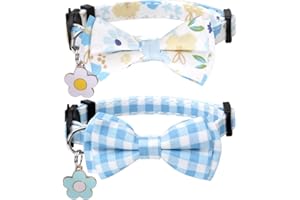 LAMPHYFACE Cat Collar Breakaway with Cute Bow Tie and Bell Plaid Flower Accessory for Kitty Adjustable Safety