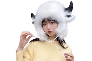 LIFENANNY Unisex Plush Fluffy Faux Fur Hood Cute Warm Animal Hat Ears Costume Hat for Winter