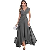 Czbbe Beaded Mother of The Bride Dresses with Cape Sleeves V Neck Chiffon Pleated Tea Length Formal Evening Gown