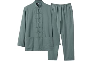 WAIYEEHEI Men's Cotton Linen Blend Chinese Kung Fu Suit Martial Arts Wing Chun Uniform Shirt Pants Set Tang Costume Vintage