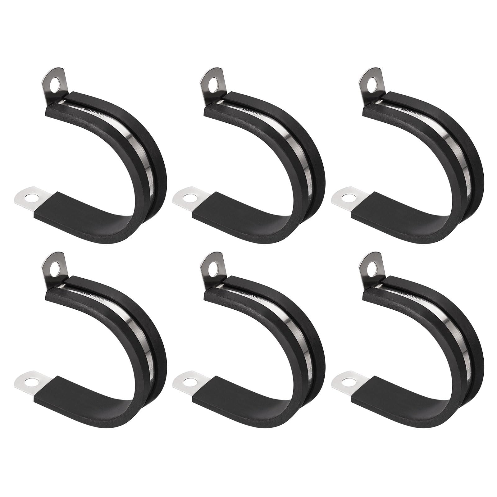 Unifizz 6Pcs 1-1/2 Inch(38mm) Cable Clamp, Rubber Cushioned Insulated Clamp 304 Stainless Steel R Shape Bracket Metal Hose Clamp Tube Holder for Pipe Wire Tube
