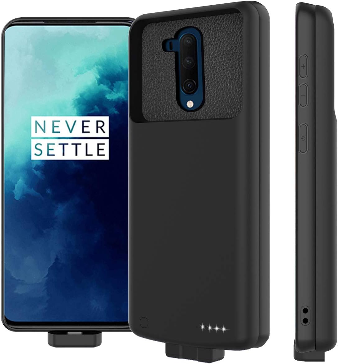 Compatible with OnePlus 7T Pro Battery Case, 7000mAh Rechargeable External Backup Charger Pack Slim Extended Portable Power Bank Extra Shockproof Protective Cover Shell Black