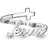 Jesus Ring,Faith Cross Rings,Sterling Silver Adjustable Wrap Faithful Christian Fashion Band Ring for Women