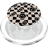 Cute Retro Twisted Swirl Black Happy Smiling Face Checkered PopSockets PopGrip for MagSafe