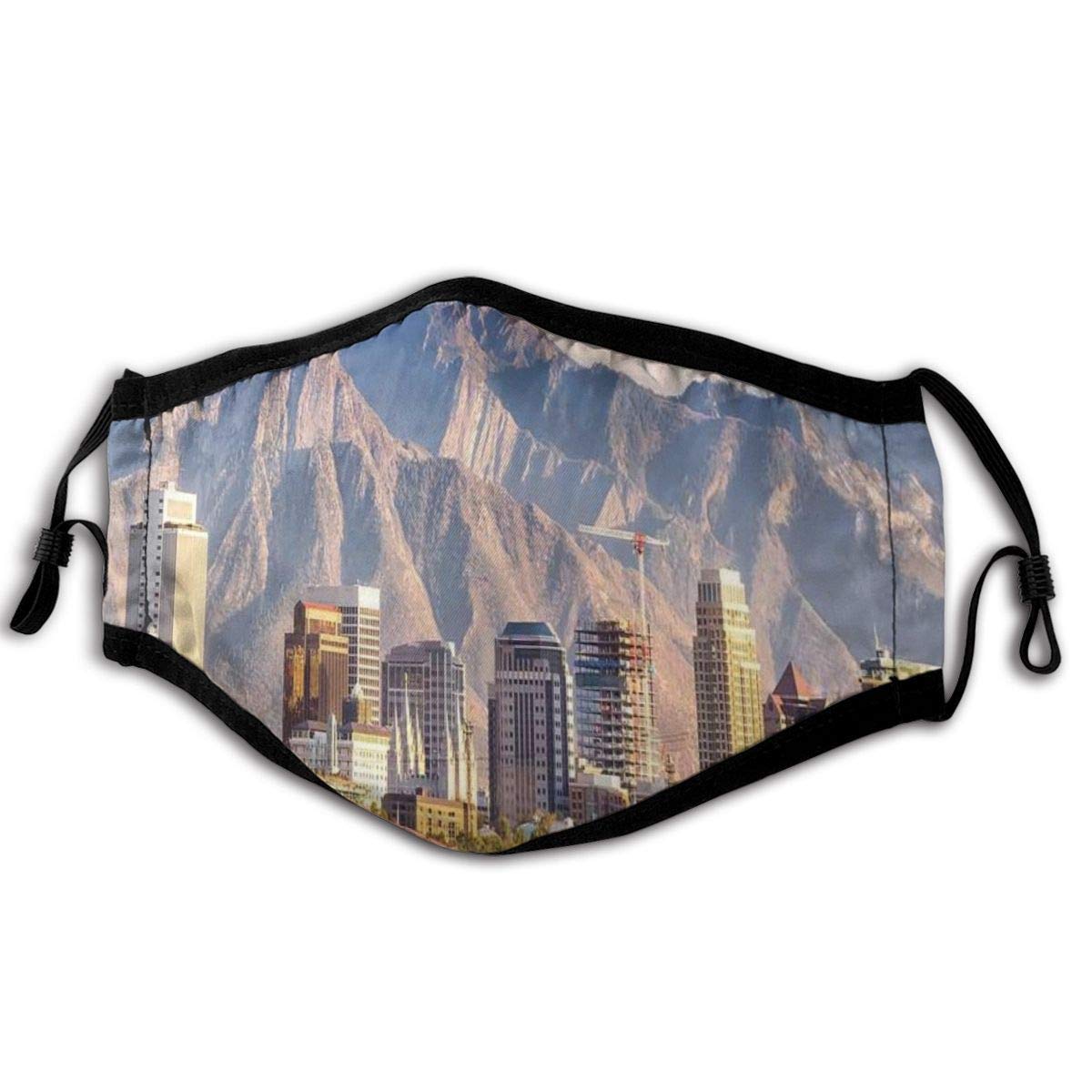 Comfortable Windproof mask,Downtown Salt Lake City Skyline In Utah Usa Railroads Mountains Buildings Urban,Printed Facial decorations for adult