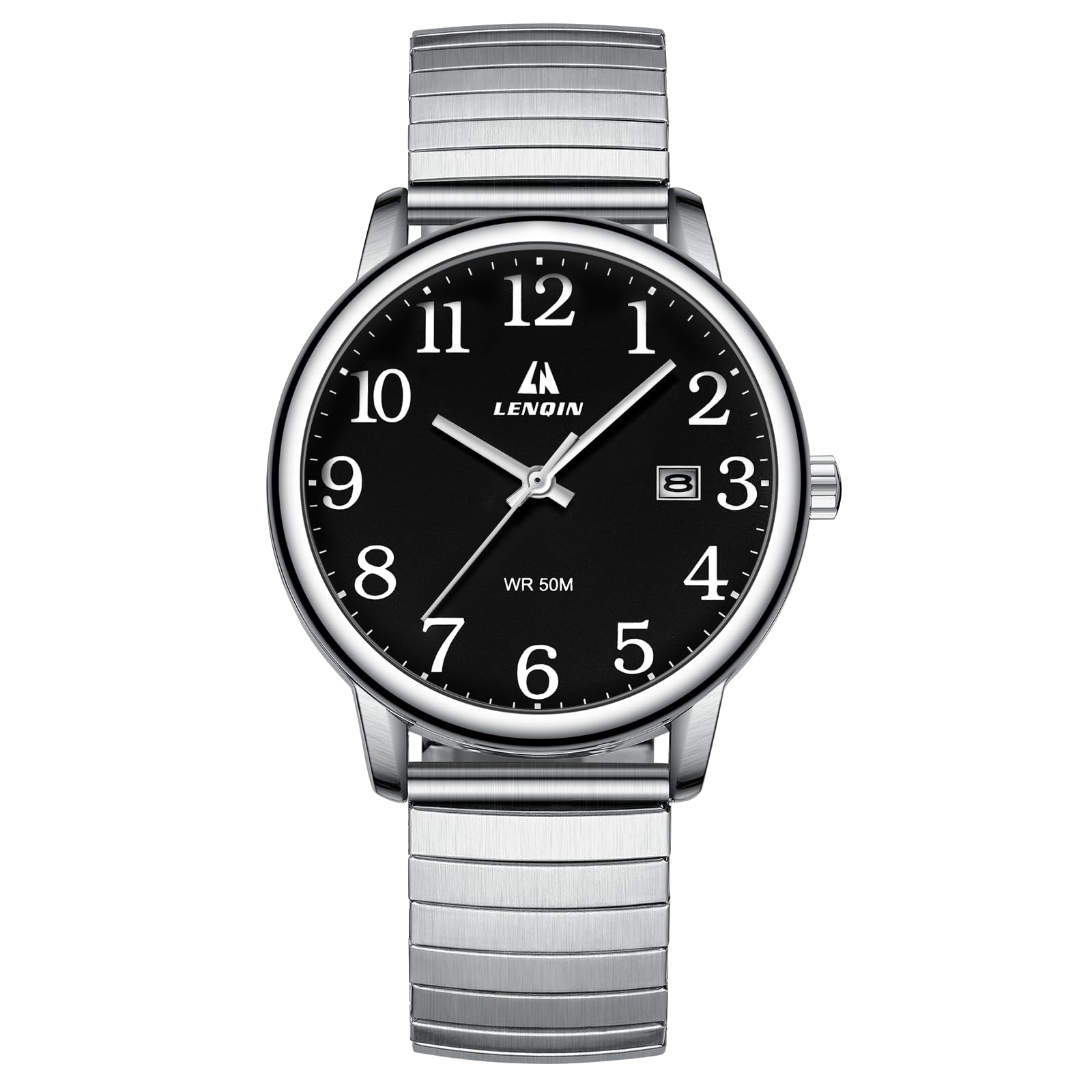 LN LENQIN Mens Watches Stainless Steel Analog Quartz Watch for Men Easy Reader 38 mm Fashion Business Waterproof Men's Wrist Watches with Date and Expansion Band