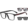 Emporio Armani Men's Ea4115 Prescription Eyewear Frames with Two Interchangeable Sun Clip-ons Rectangular