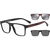 Emporio Armani Mens EA4115 Rectangular Eyewear Frames With Two Interchangeable Sun Clip-ons