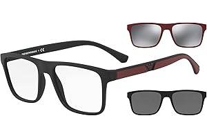 Emporio Armani Men's Ea4115 Prescription Eyewear Frames with Two Interchangeable Sun Clip-ons Rectangular