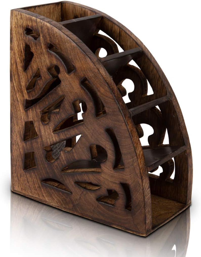 The Great Indian Bazaar Handcrafted Wooden Remote Control Holder 5 Slots