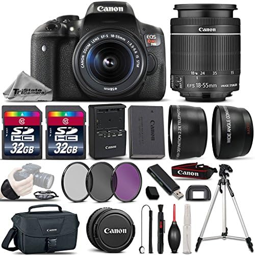 Canon EOS Rebel T6i DSLR Camera + Canon 18-55mm IS STM Lens + 0.43X Wide Angle Lens + 2.2x Telephoto Lens + 64GB Storage + UV-CPL-FLD Filters + Canon Bag + Tripod - International Version