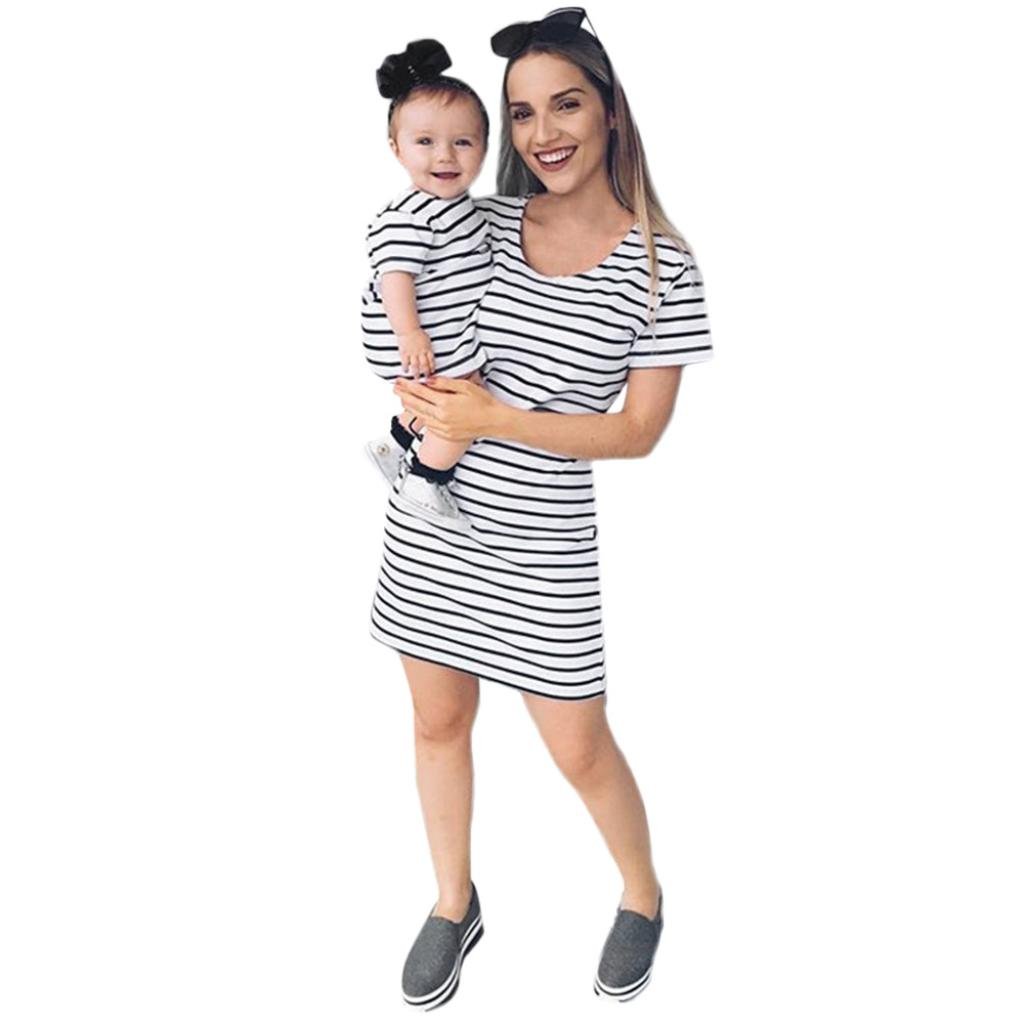 Appoi Mom＆Me Baby Children Girls Dress Striped Family Dress Beach Clothes，Mother Daughter Matching Shirts