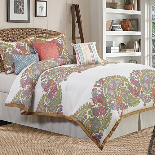Nanshing SAUNDERS7-Q Saunders Collection Bedroom Comforter Complete 7 Piece Set, Queen, White/Gold