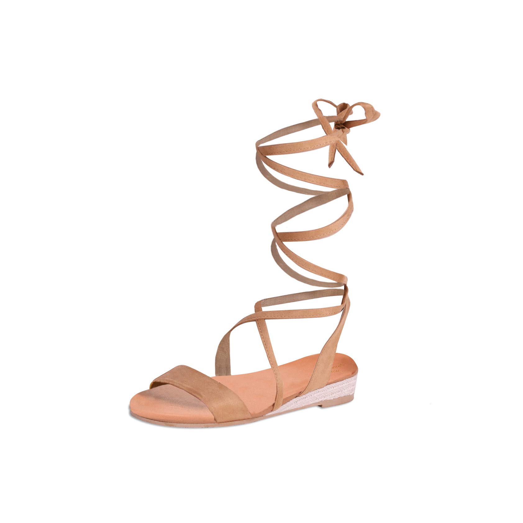 DREAM PAIRS Women's Formosa_3 Camel Low Platform Wedges Mid Calf Tie Up Sandals Size 5 B(M) US