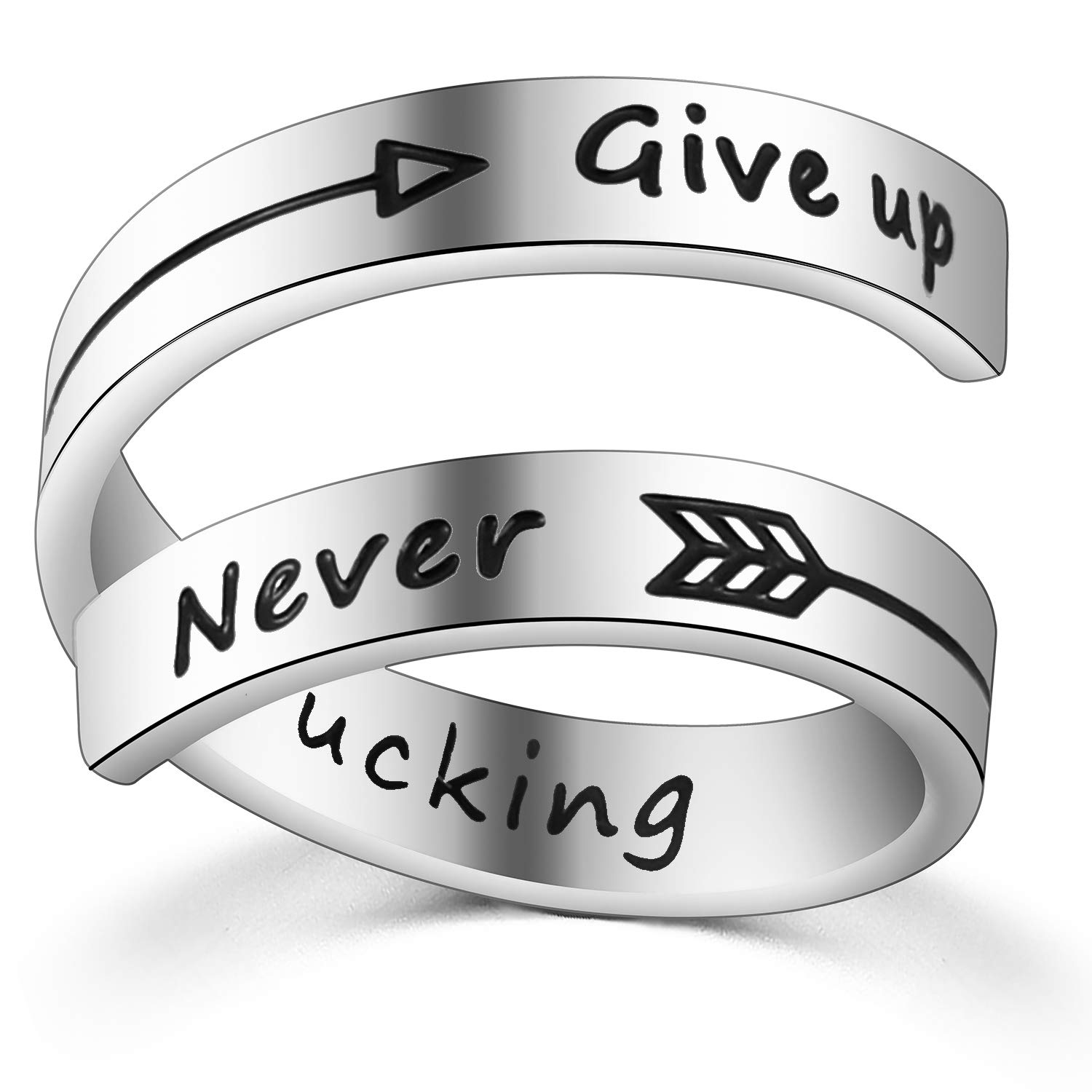 Inspirational Rings for Women Statement Stainless Steel Adjustable Wrap Ring Personality Encouragement Gift, Metal,