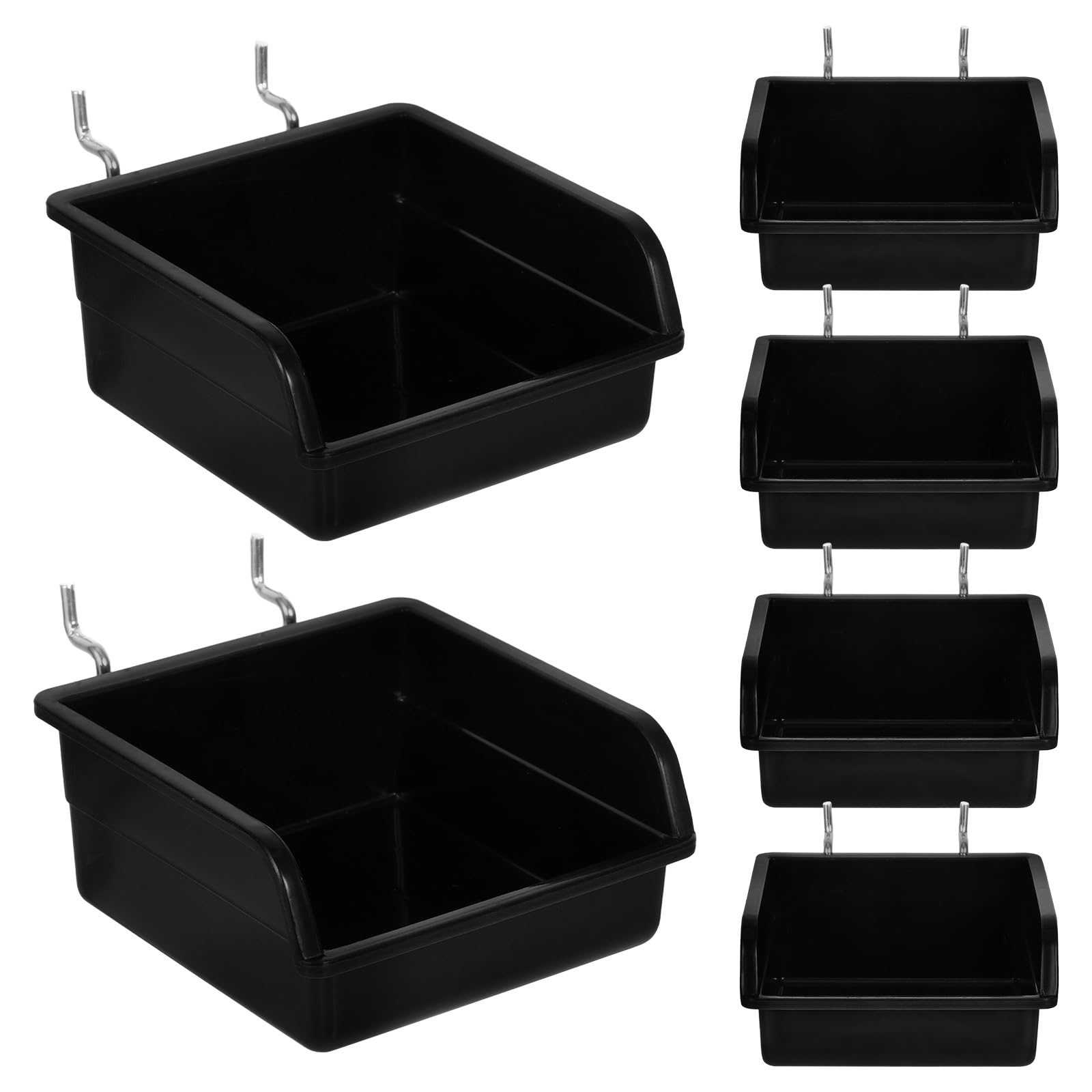 iplusmile Plastic Parts Bins 6-Pack Pegboard Storage Boxes with Hooks 4.6 Inch Slanted Openings Stackable Wall Mounted Storage for Workshop Garage Craft Room