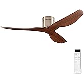 BUENION 52-Inch Ceiling Fan Without Light, Modern Low-Profile Flush Mount Fan with Remote, 6-Speed Reversible Quiet DC Motor,for Balcony, Living Room, Bedroom (No Light)