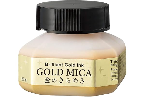 Kuretake Gold MICA Ink, for dip Pen, Brush, Artist, Non Toxic Paints, Metallic, 60ml, Ideal for Illustration, Lettering, Draw