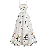 OYOANGLE Women's Boho Floral Dress Spaghetti Strap Shirred Ruffle A Line Long Dresses Vacation Clothes