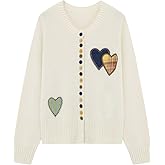 FindThy Women’s Embroidered Heart Cardigan Sweater Cute Crewneck Long Sleeve Button Down Knitted Cardigan Coat