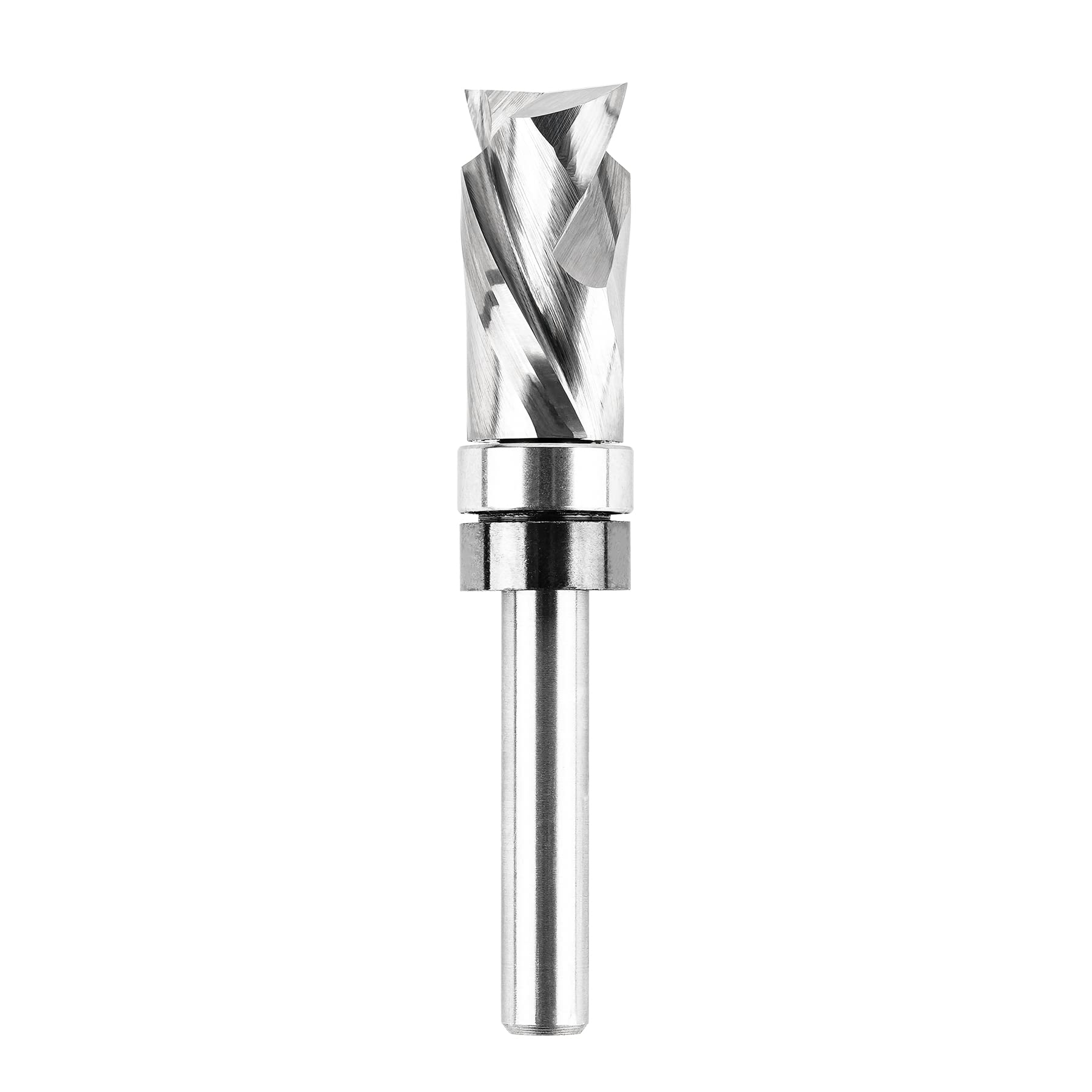 SpeTool Spiral Compression Flush Trim Router Bit, 1/2 Inch Diameter, 1/4 Inch Shank with Top Bearing, 1 Inch Cutting Length Solid Carbide Cutter for Plywood and Laminate