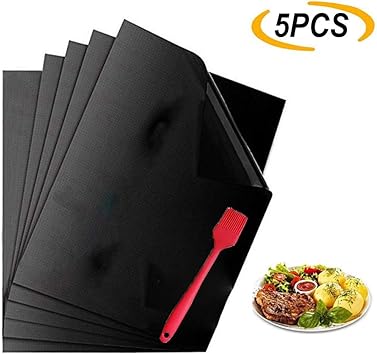 Amazon バーベキューグリルマットセット 非スティックオーブンライナーテフロンクッキングマット 5のバーベキューグリルマット セット オーブンと電気グリル 再利用可能な 耐熱バーベキューシート 鉄板 網
