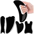 Treela 5 Pcs Gua Sha Facial Tools Set and 1 Pcs Body Gua Sha Massage Tool with Handle for Face Back Neck Leg Body Scraping Massage Board Guasha Comb(Jade, Resin,Black)