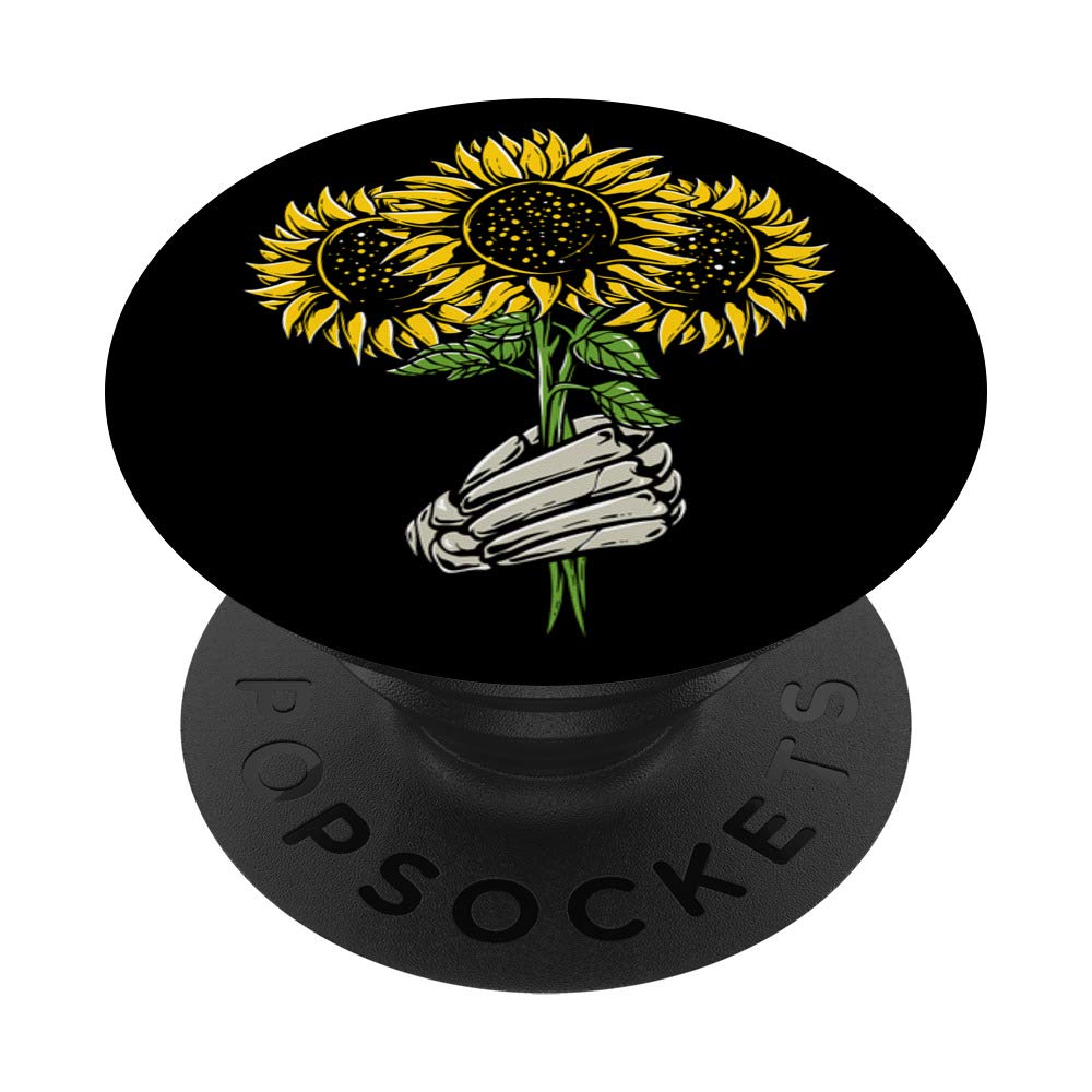 Hand Skeleton Hold Sunflowers Phone Grip Halloween Gifts PopSockets Grip and Stand for Phones and Tablets