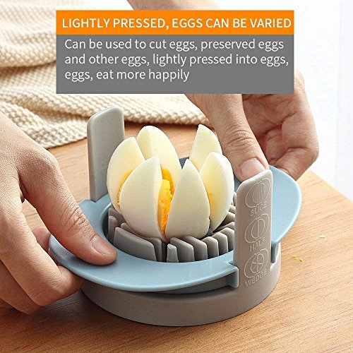 Egg Slicers Cutte, Sacow Stainless Steel 3 in 1 Hard Boiled Egg Slicer Cutter and Wedger with Built in Shell (Blue)