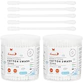 HOMEFOX Cotton Swabs Spiral Slim - 400 Count Organic Cotton Buds Double Side Tightly Wrapped Cotton Tips Paper Stick Soft Gentle Lint-Free Cruelty-Free, Round &amp; Spiral (White)