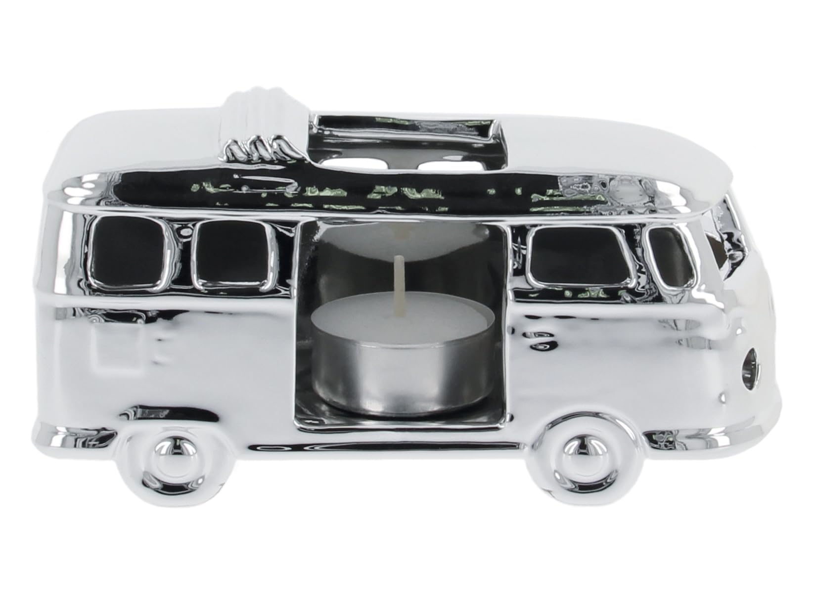 BRISA VW Collection - Volkswagen T1 Campervan Bus Tea Light Candle Holder Ceramic Table Decoration 1:28 (Silver)