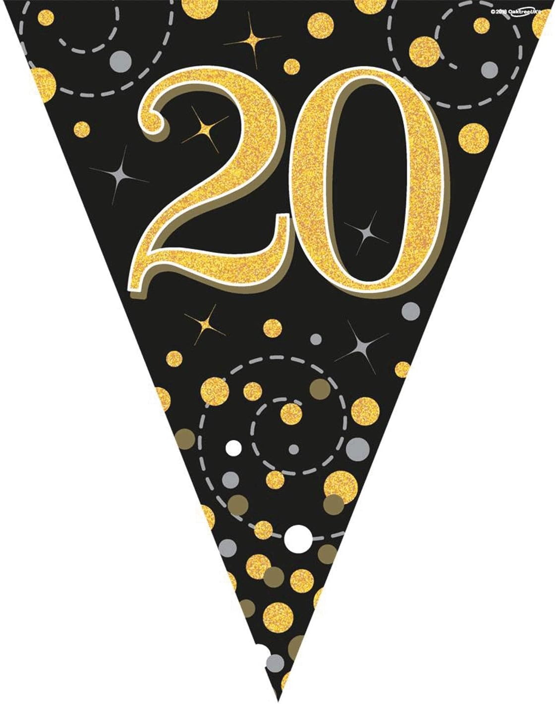 Party Bunting Sparkling Fizz 20 Black & Gold Holographic 11 flags 3.9m, 3.9 meters