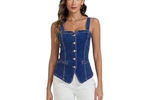 Ladyful Denim Vest Tops for Women Stretchy Denim Corset Tube Tank Top Adjustable Straps Y2K Jean Vest Suit Waistcoat