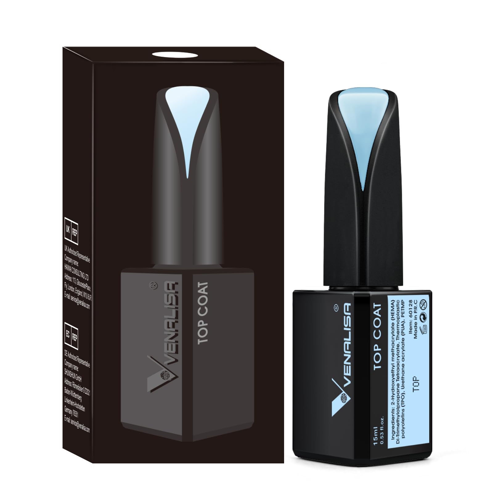 VENALISA Gel Nail Polish 15ml No Wipe Top Coat Scratch Resistant High Gloss Soak Off Nail Long Lasting Strong Gel Tempered Top Coat Nail Art DIY Home Use Beauty Gifts