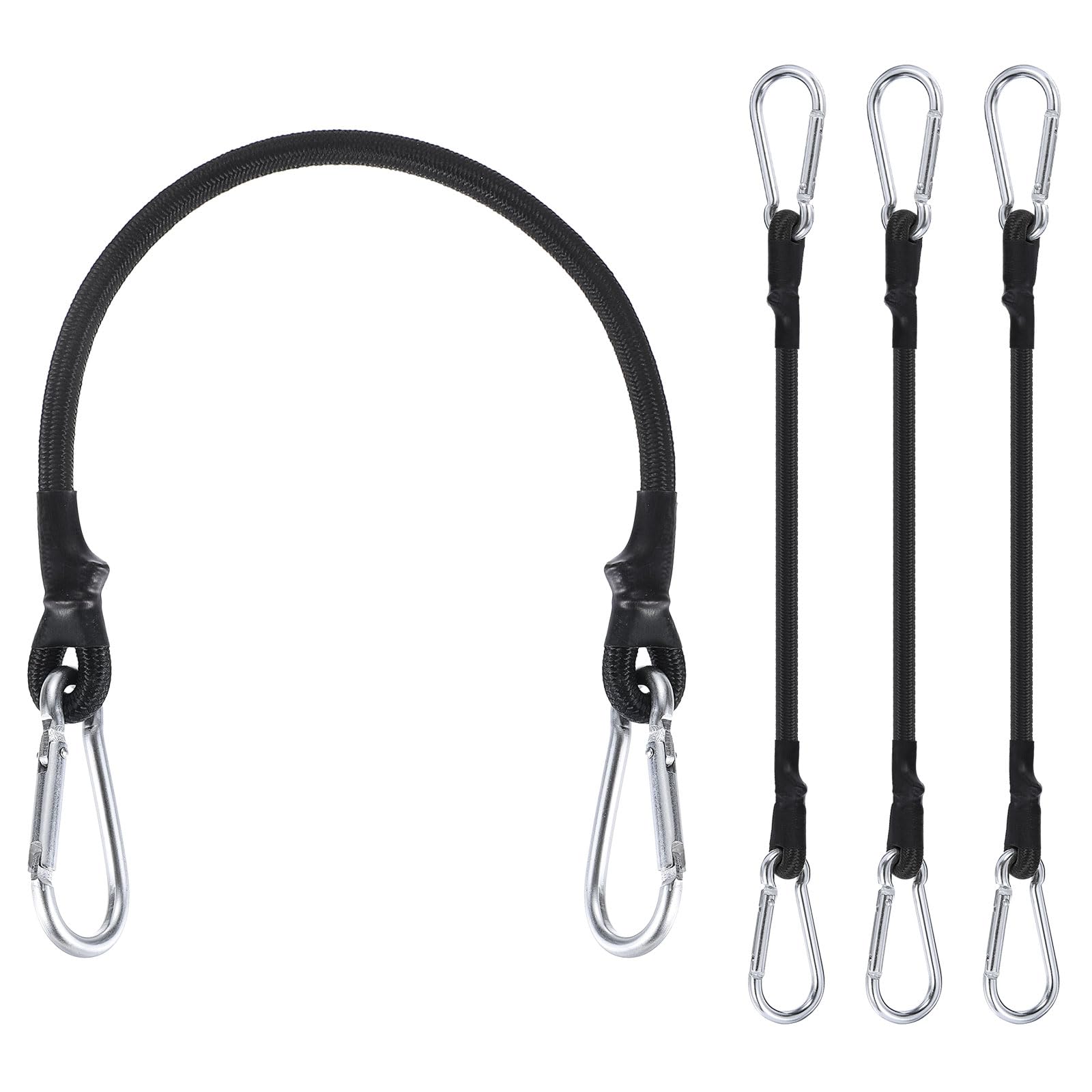 PATIKIL 11.8 Inch Bungee Cords with Hooks, 4 Pack Heavy Elastic Straps Bungee Rope with Dual Aluminum Alloy Hooks for Camping Luggage Rack Bike Cargo Tent, Black