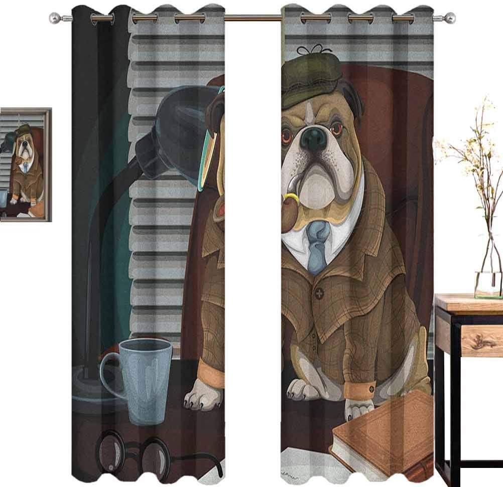 English Bulldog 99% Blackout Curtains Traditional English Detective Dog with a Pipe and Hat Sherlock Holmes Image for Bedroom Kindergarten Living Room W84 x L72 Inch Multicolor