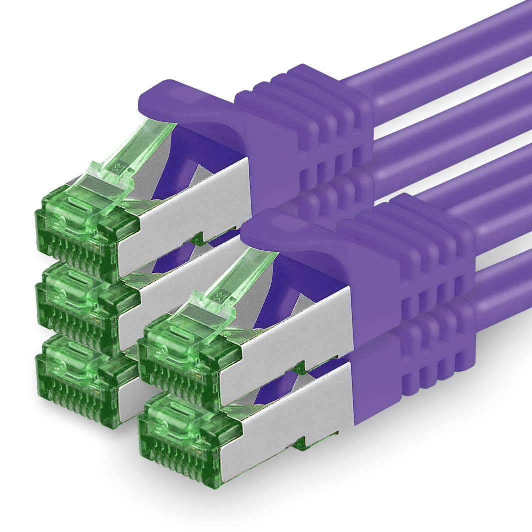 1aTTack.de 1.5 M Cat.7 Network Cable Pack of 5 Cat7 Patch Cable Lan Cable Ethernet RJ45 10 Gbit/s (All Internet Speeds) Purple 1.5 Meters